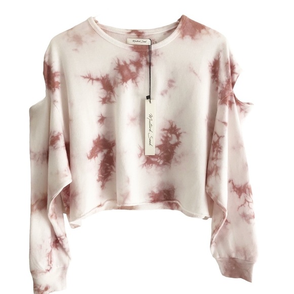 Mustard Seed Tie Dye Cream Pink Cold Shoulder Sweatshirt Size Small NWT - Picture 6 of 9